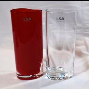 LSA International Mouthblown Eclipse Shaped Art Glass Red & White Tall V…